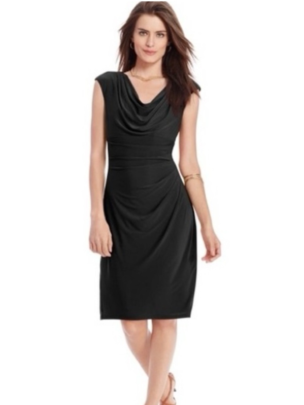 Ralph Lauren black cowl neck jersey midi dress size 8 EUC